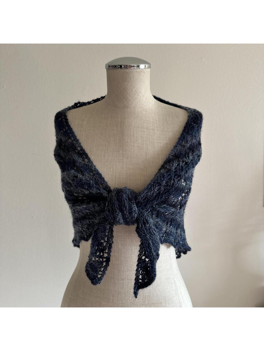 Blue knit crochet beaded scarf